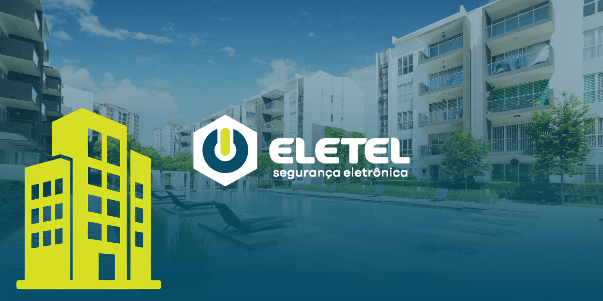 Detalhe de um cabo de fibra óptica aberto exibindo seus filamentos internos, acompanhado pelo logotipo da Eletel e um ícone tecnológico em amarelo.